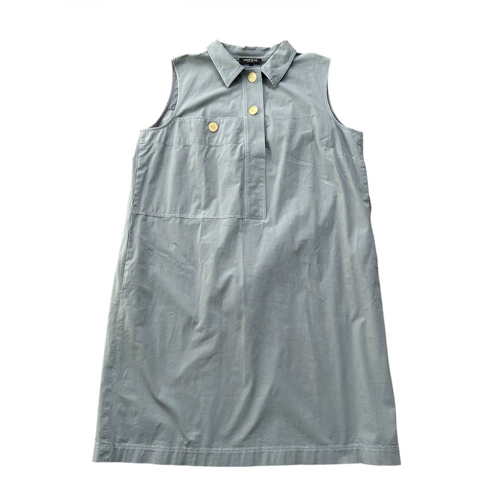Lafayette 148 New York Blue Gray Cotton Stretch Sleeveless Shirt Dress XL - Picture 3 of 7